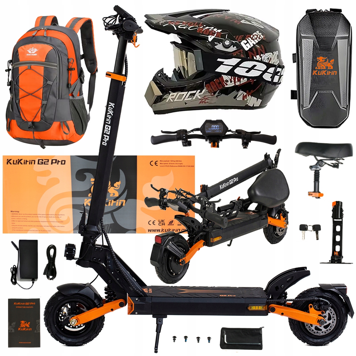 Składany Pojazd Elektryczny Kukirin G2 Pro 1000W 48V 15.6AH 45KM/H +Prezent