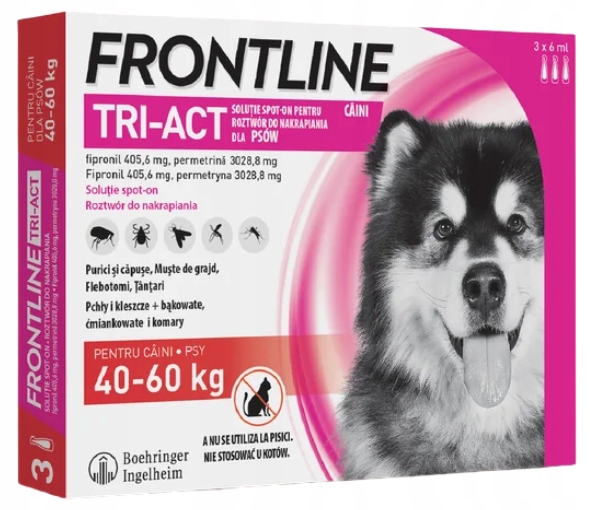 Frontline Tri-Act dla psa XL 40-60kg roztwór do nakrapiania na skórę 3x6 ml