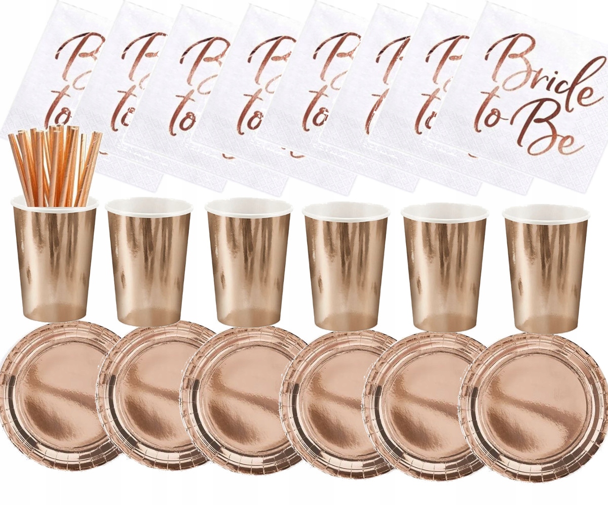 

Kubki talerzyk słomki serwetki rose gold panieński
