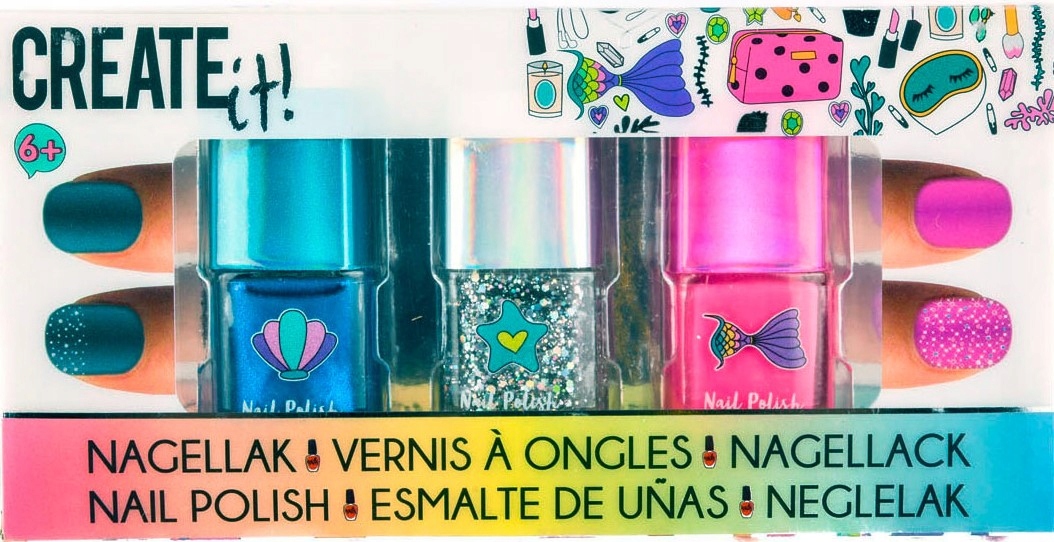 CREATE IT LAKIERY DO PAZNOKCI 3szt MERMAID błyszczące lakiery dla dzieci +6