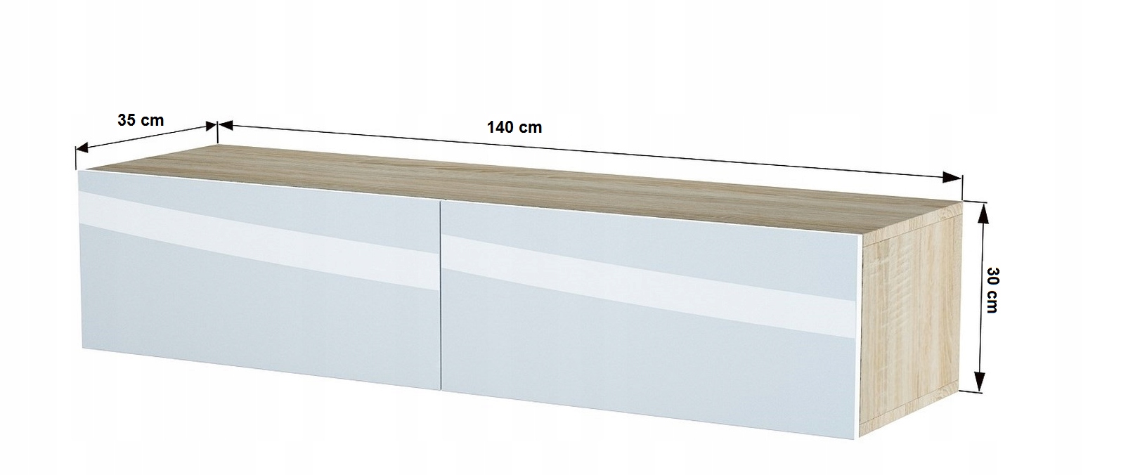 SZAFKA WISZĄCA RTV 140 CM DĄB WOTAN/ POŁYSK/ MAT Głębokość mebla 35 cm