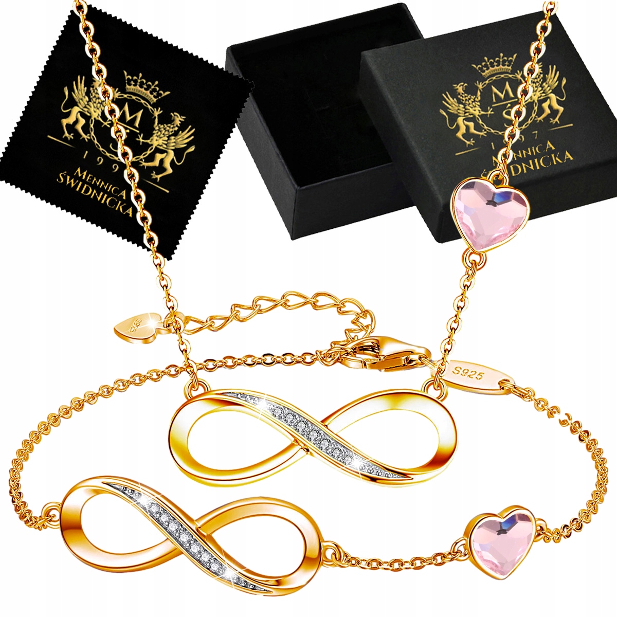 Sada šperků Zlaté Stříbro 925 Přívěsek Náramek jako Dárek Zirkony