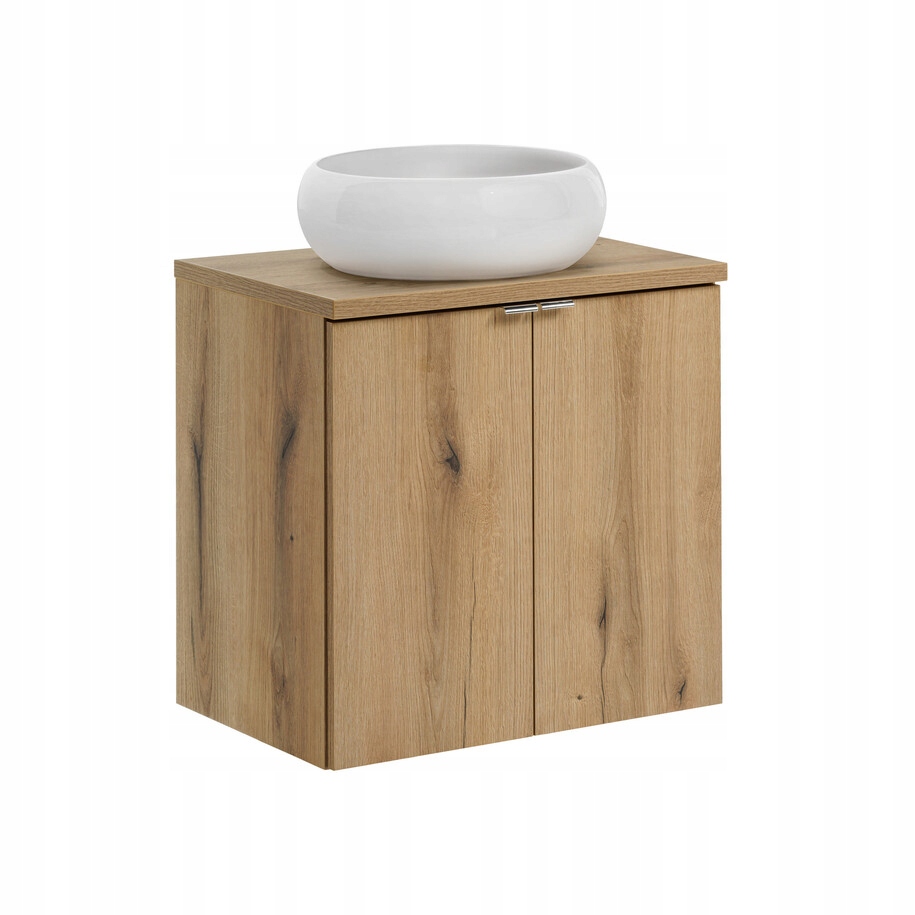 Szafka łazienkowa wisząca oak z blatem łazienkowym oak 60 cm i umywalką