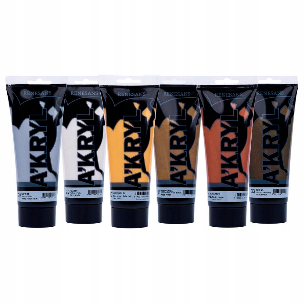 Akrylové barvy metalické Renesance 200 Ml Sada 6 barev malířských barev