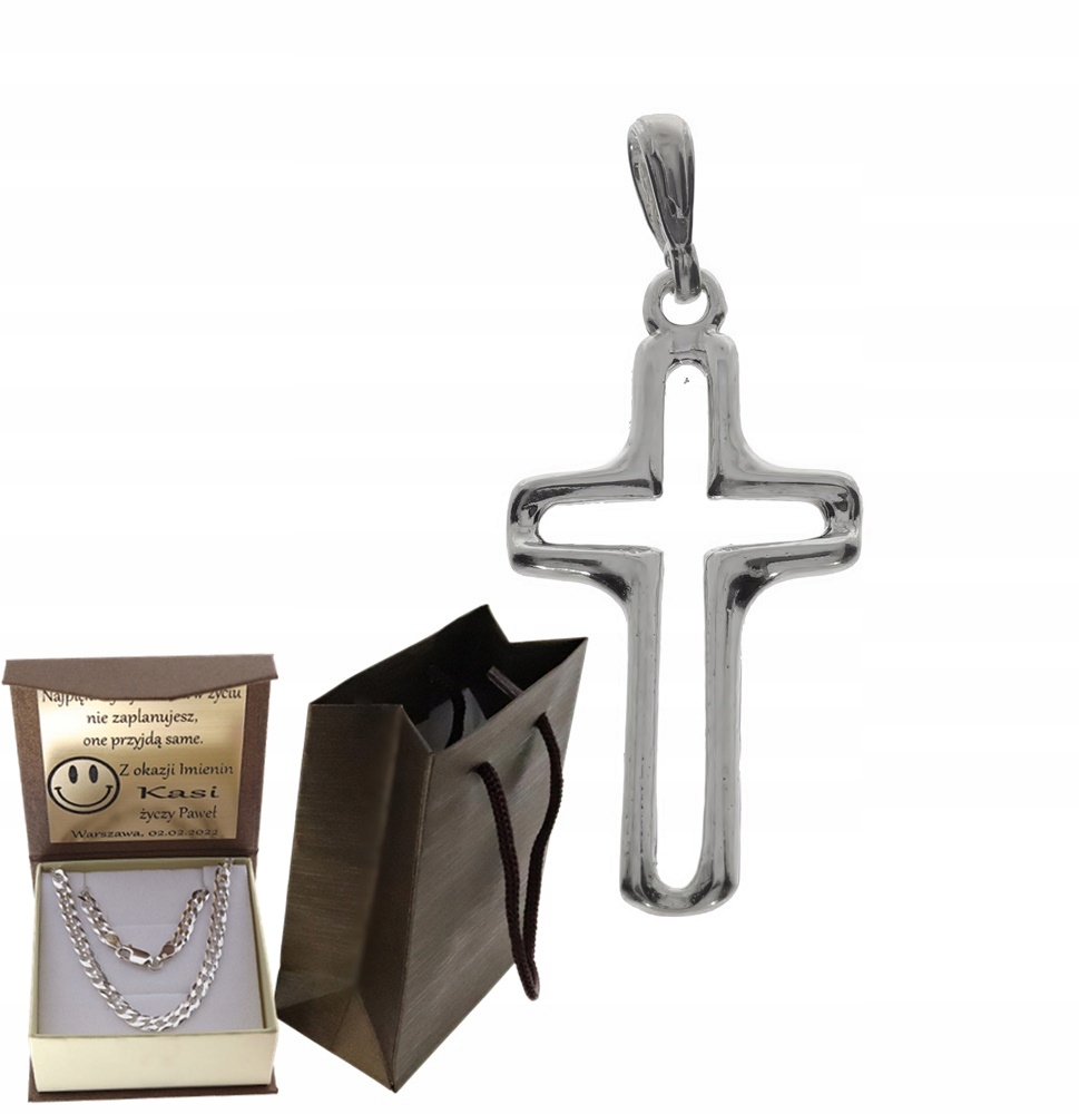 Stříbrný Plný Křížek Kříž S Páskem Na Řetízek Pevný Ryzost 925 Gravírování