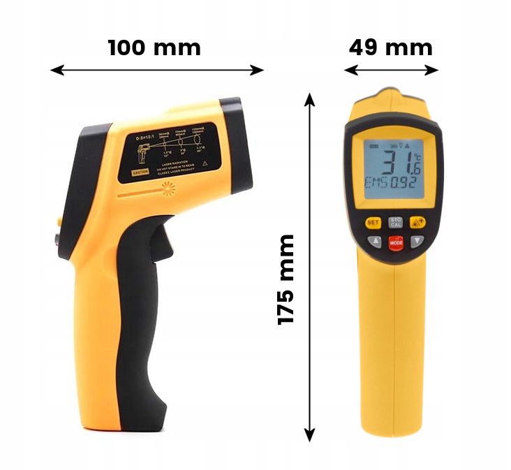 PIROMETR TERMOMETR LASEROWY BEZDOTYKOWY NA PODCZERWIEŃ EMISYJNOŚĆ -50 +950° Zakres pomiaru temperatury od -50 do 950°C