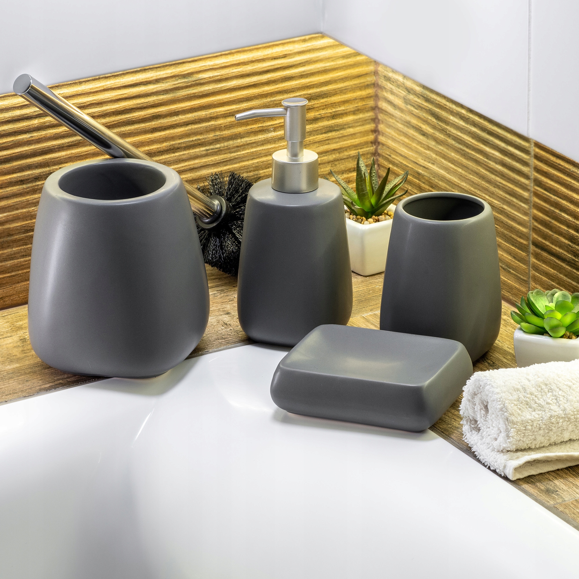 KUBEK ŁAZIENKOWY NA SZCZOTECZKĘ PASTĘ CERAMICZNY Kolor szary