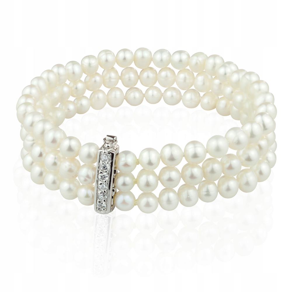 Víceřadý Stříbrný Náramek S Bílými Perlami