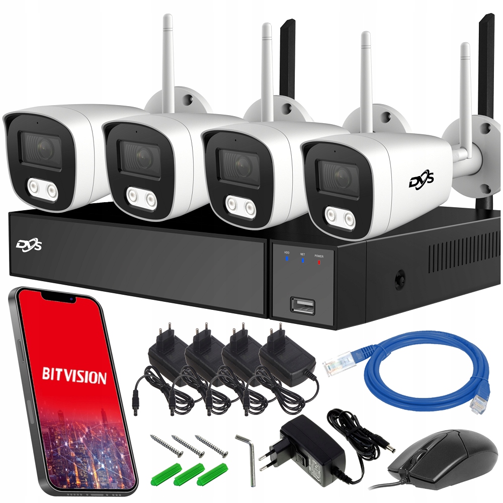 ZESTAW BEZPRZEWODOWY DO MONITORINGU 4 KAMERY WIFI ZEWNĘTRZNE 5Mpx DVS IPS