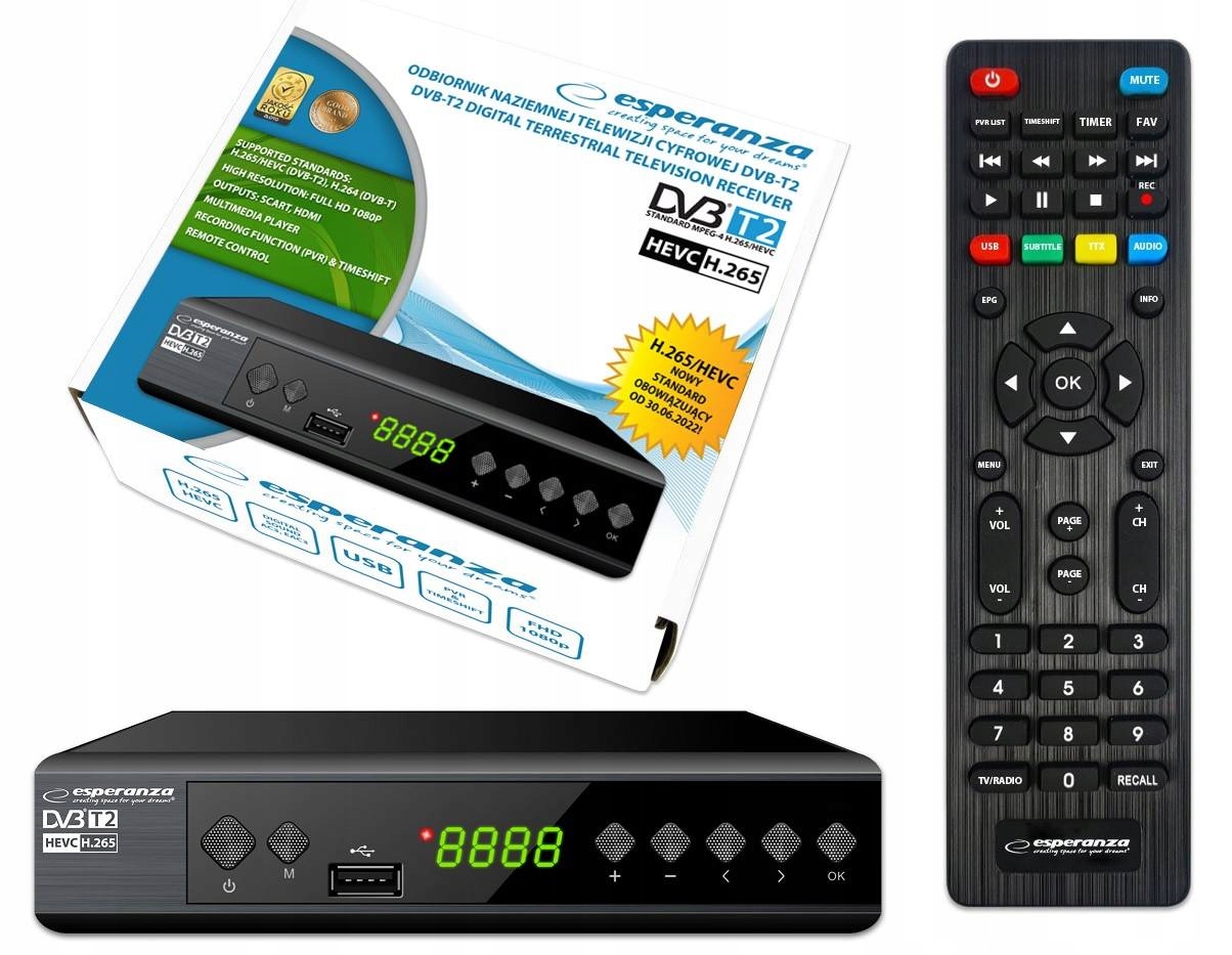 

Dekoder Tuner Tv Naziemnej Hd DVB-T2 Hevc H.265
