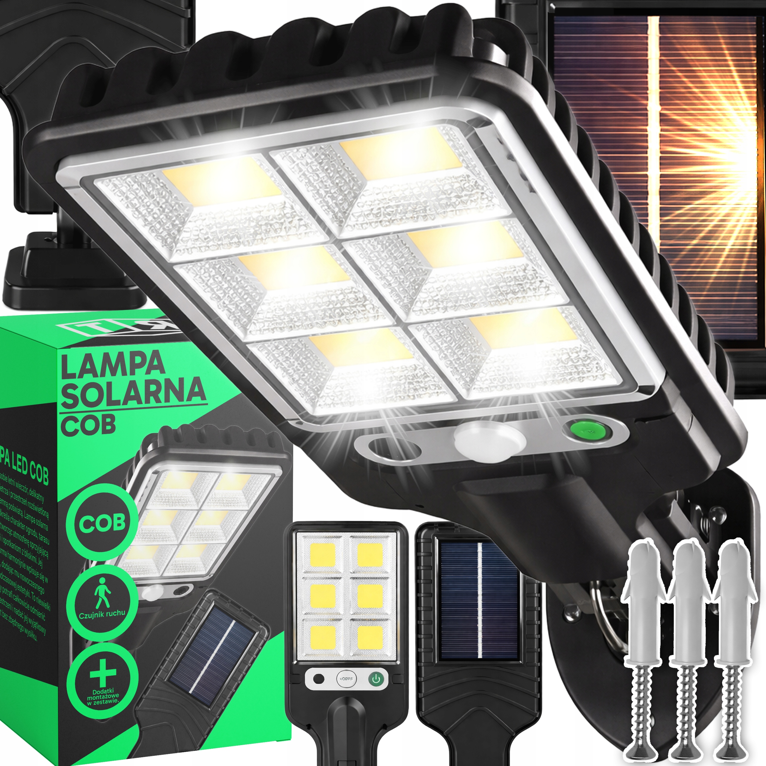 LAMPA ULICZNA LED LATARNIA SOLARNA 120 COB LED MOCNA ZEWNĘTRZNA OGRODOWA