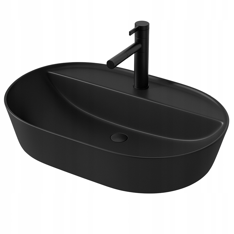 Oválna Keramická Umývadlová Doska, Čierna, S Otvorom Veľká 60 CM