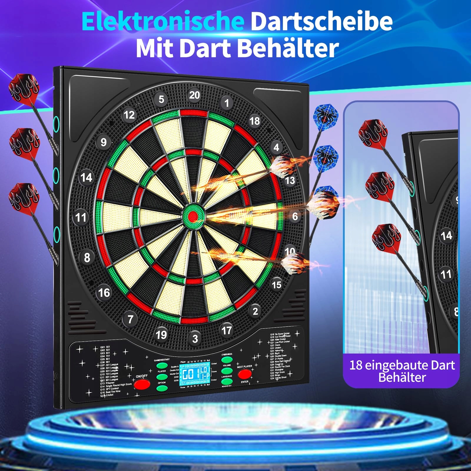 COANHCTM Elektroniczna Tarcza Dart Z Głosem Niemieckim 12 Rzutki LCD 34 Gry — miniatura 7