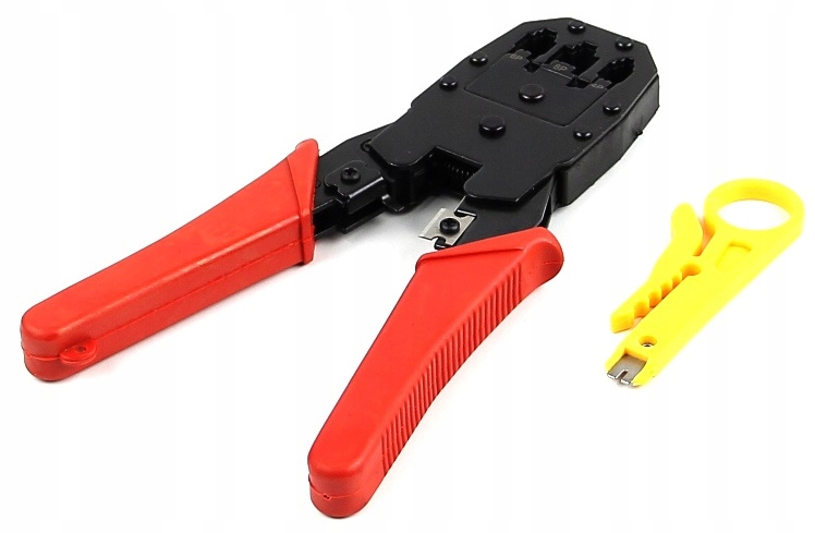 Zaciskarka Wtyków Skrętki Kabli RJ45 + Złącza 25x Wtyk RJ-45 do Zaciskania Kod producenta Zaciskarka Wtyków RJ45 + 25 x Wtyk RJ-45