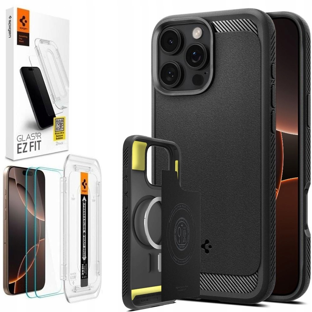 Spigen Pouzdro Rugged Armor Case s MagSafe 2x Sklo pro Apple iPhone 16 Pro