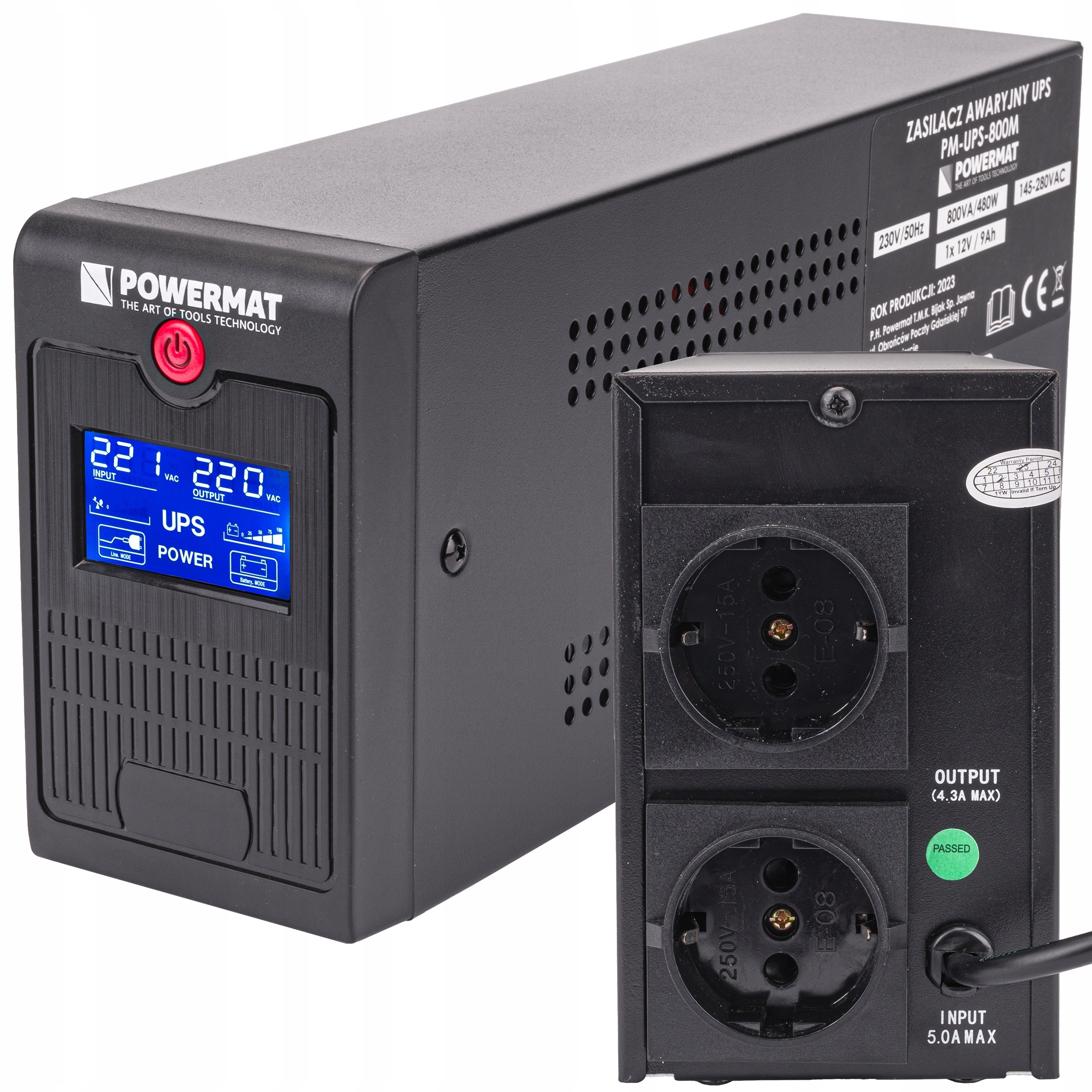 

Zasilacz Awaryjny Ups LCD 800VA 480W 9AH