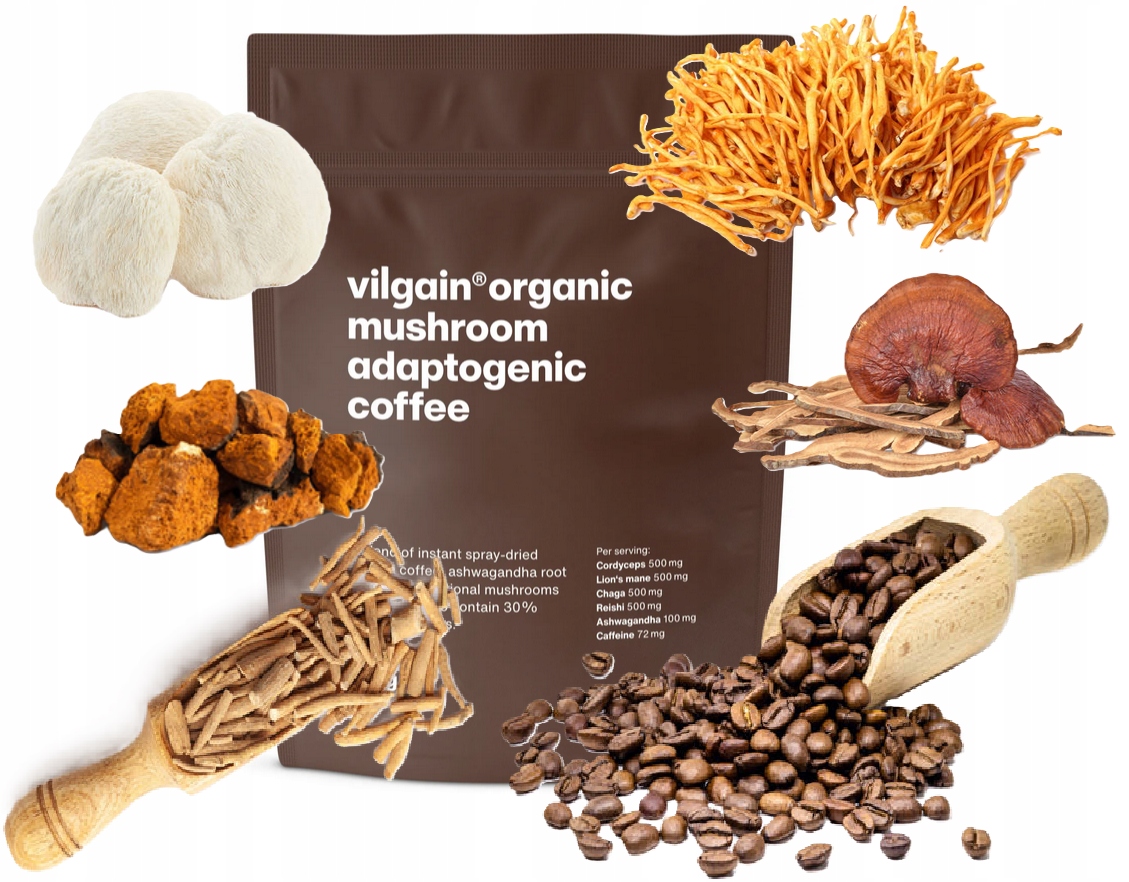 Bio Kawa Mushroom Adaptogenna 180g Vilgain 100% Arabika z grzybami i ashwag