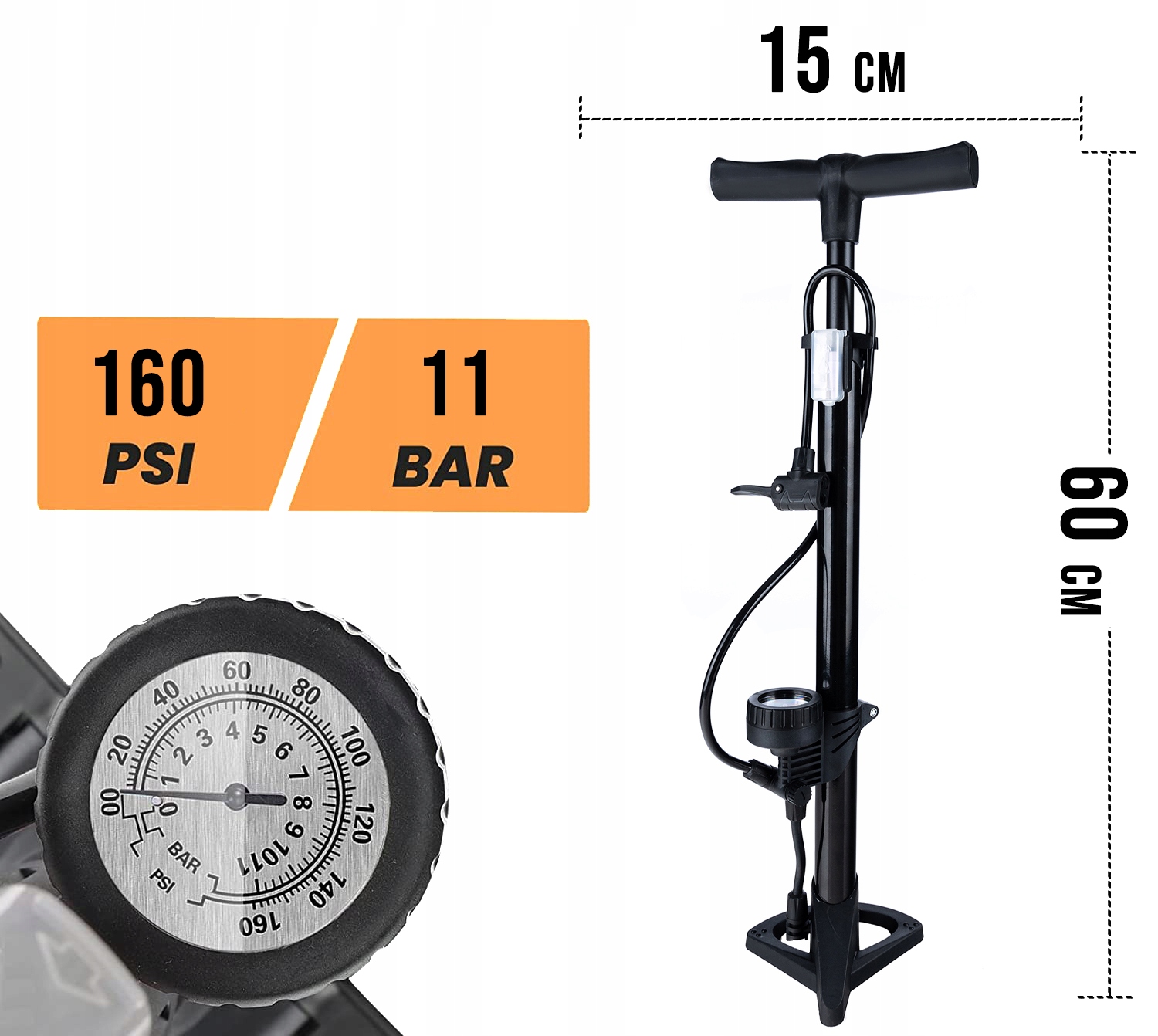 POMPKA ROWEROWA Z MANOMETREM DO PIŁEK MATERACÓW Manometr tak