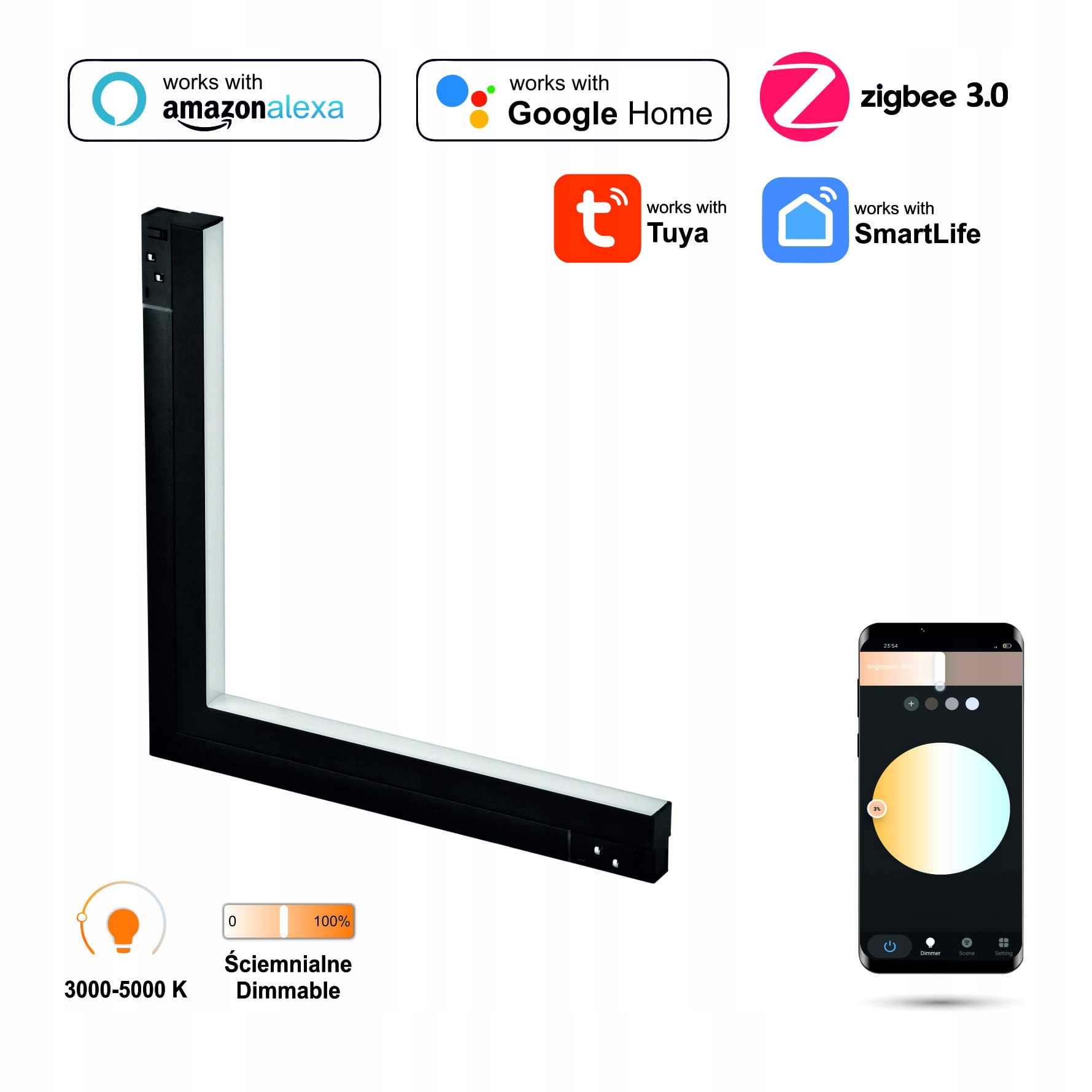 Lineárny uhlový Led reflektor WiFi Zigbee