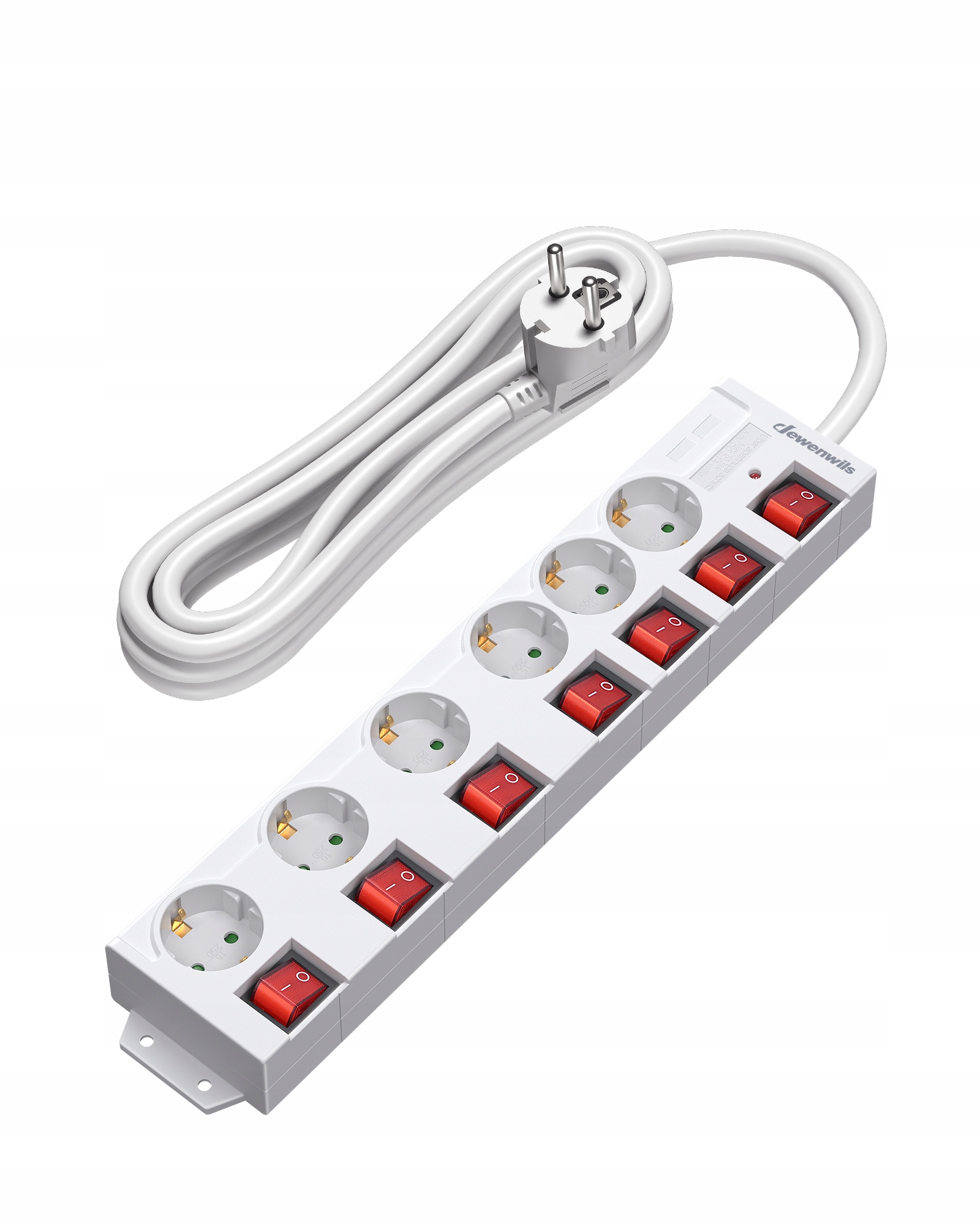 Prodlužovací kabel s přepěťovou ochranou Dewenwils, 6 zásuvek s nezávislým vypínačem, 5m