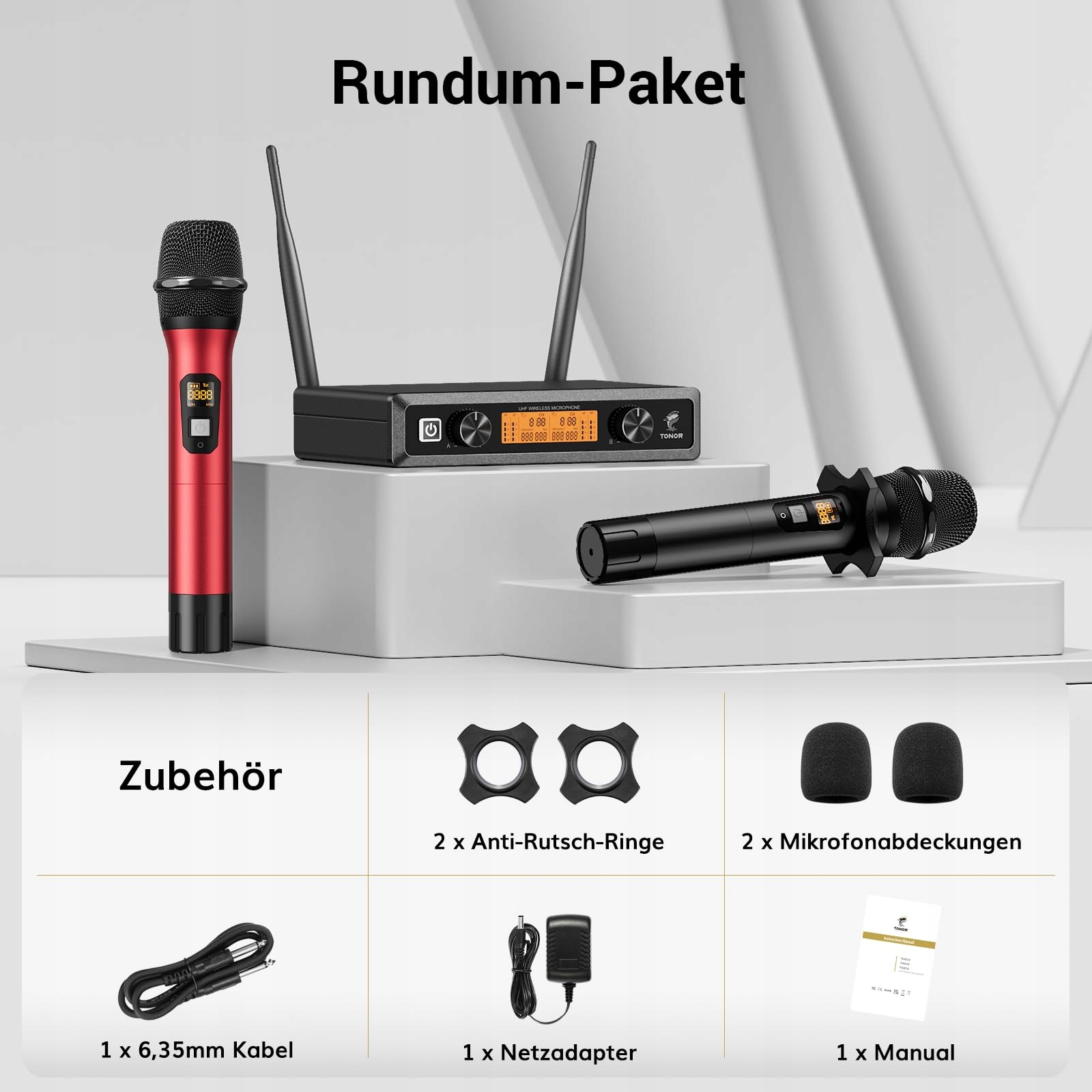 TONOR Mikrofon Bezprzewodowy UHF Zestaw Karaoke DJ Kościół 60m TW820 — miniatura 9