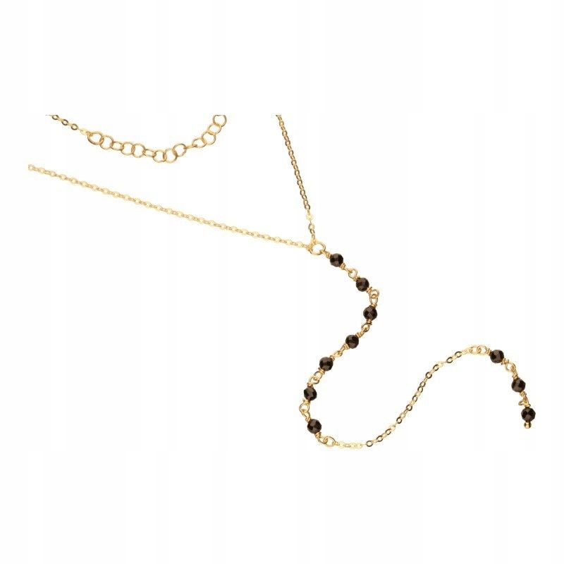 Elegantní zlatý náhrdelník 585 dlouhý ve stylu kravaty, černé křišťály 14KT