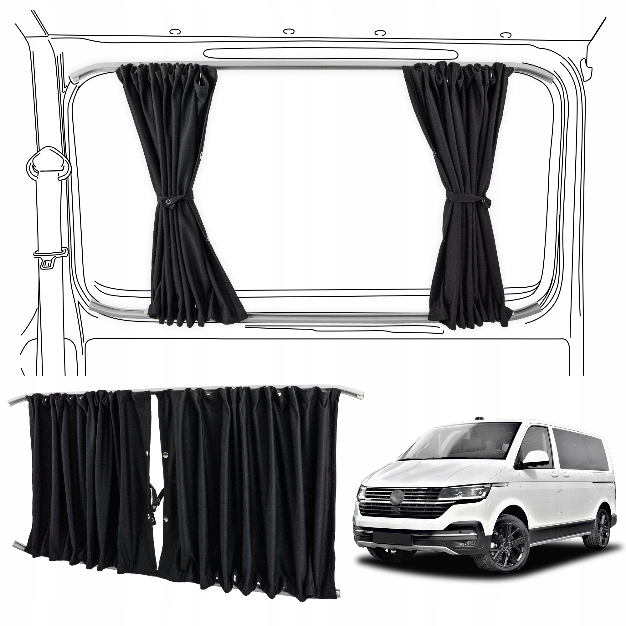 Zatemňovacie závesy na pravé bočné dvere pre Vw Caravelle T6.1 2019-2023