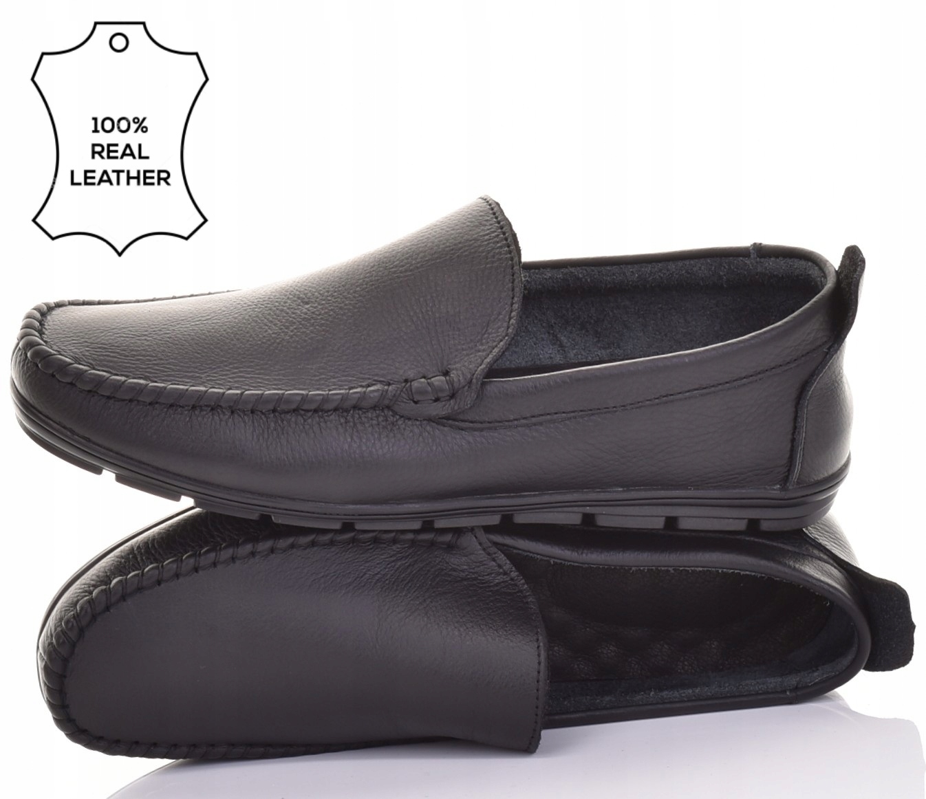 Pánské Mokasíny, Nazouvací Kožené Boty Casual, Černé, Elegantní Boty