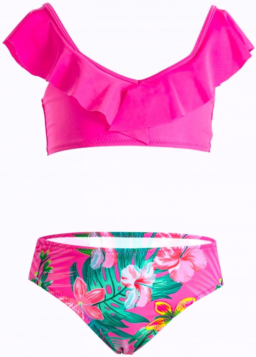 DWUCZĘŚCIOWY KOSTIUM KĄPIELOWY STRÓJ KWIATKI FALBANKI 116/122 HD