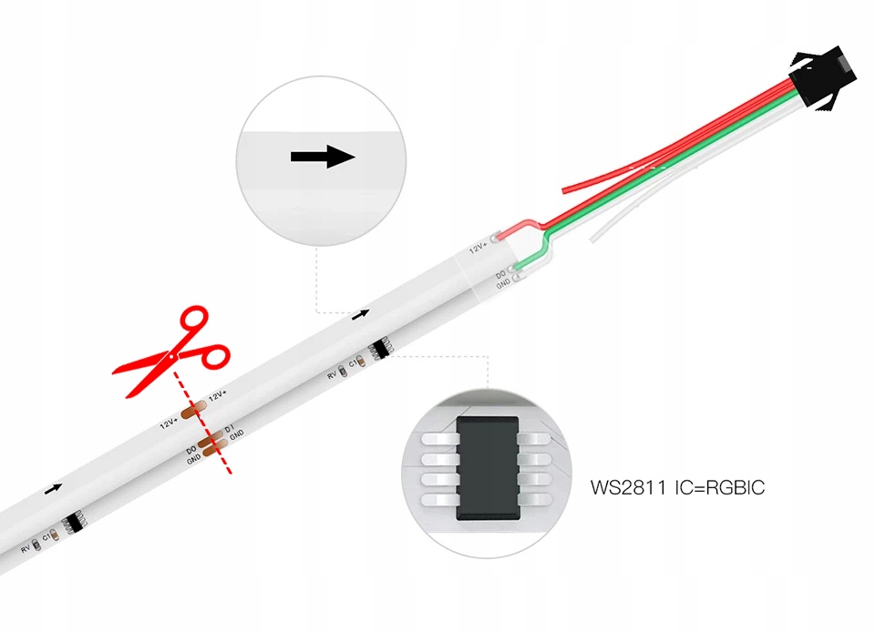 Cyfrowa taśma LED COB Magic Pixel WLED WS2811 RGBIC 720 LED/m 24V IP20 5m Kod producenta Taśma LED WS2811 Magic Pixel WLED