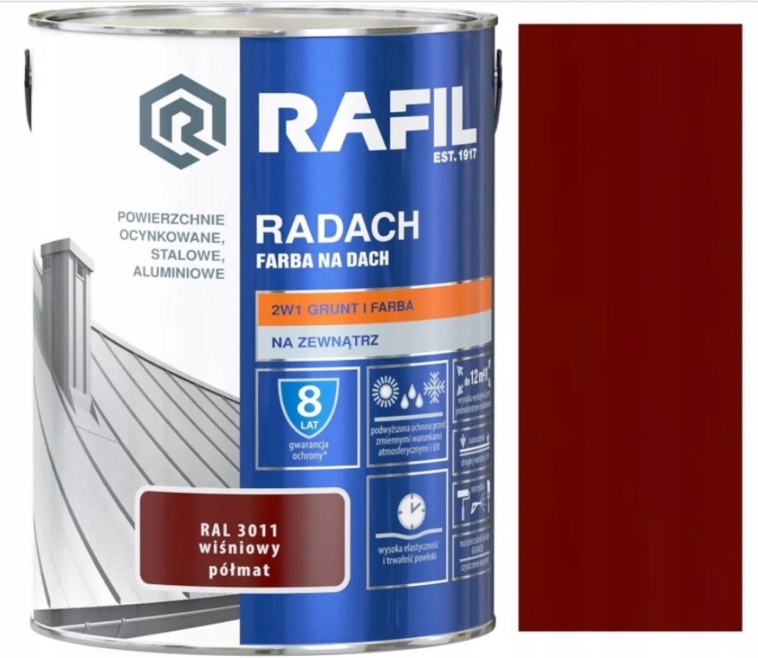 

Rafil Radach Farba Na Dach Wiśniowy Ral 3011 10L