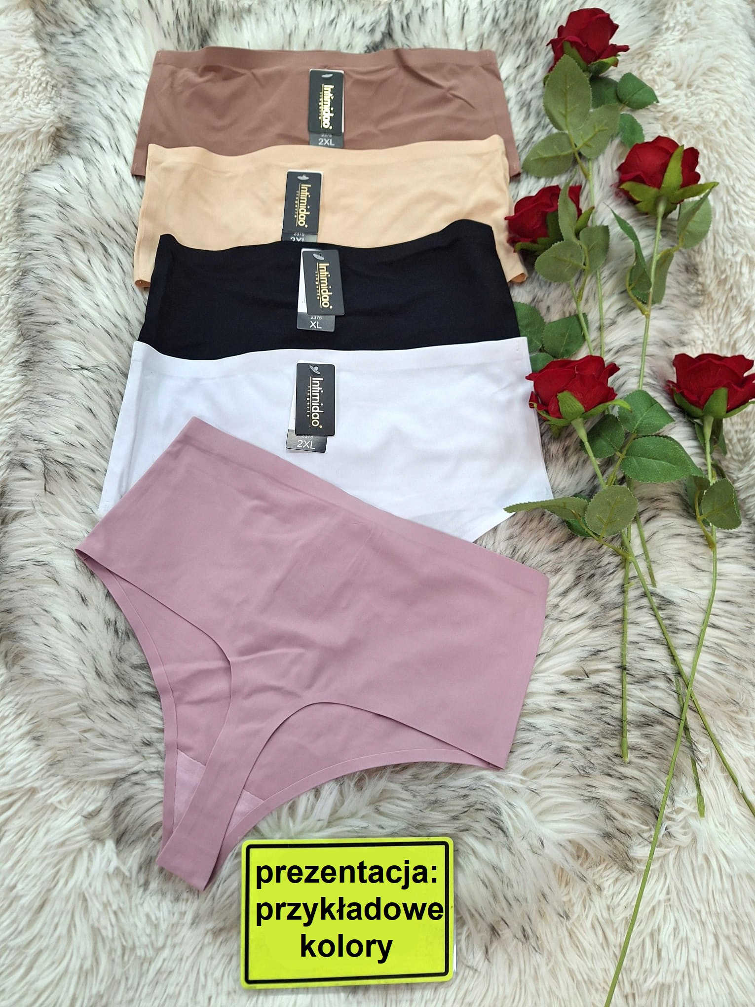 Intimidao stringi bezszwowe gładkie cięte laserowo wysoki stan czarne L/XL Model modelujące