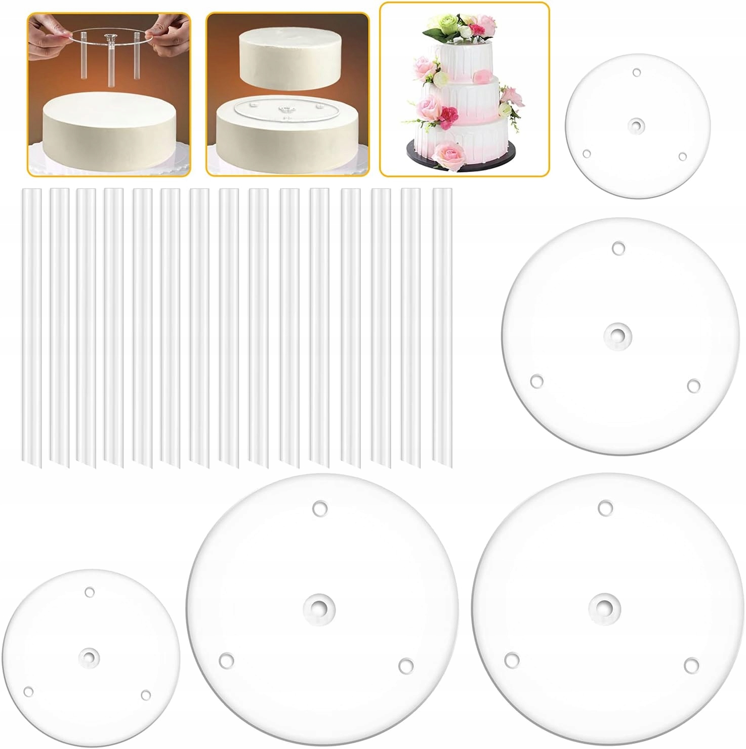Sada dortových držáků 5 kusů plast 4 velikosti 9-20 cm