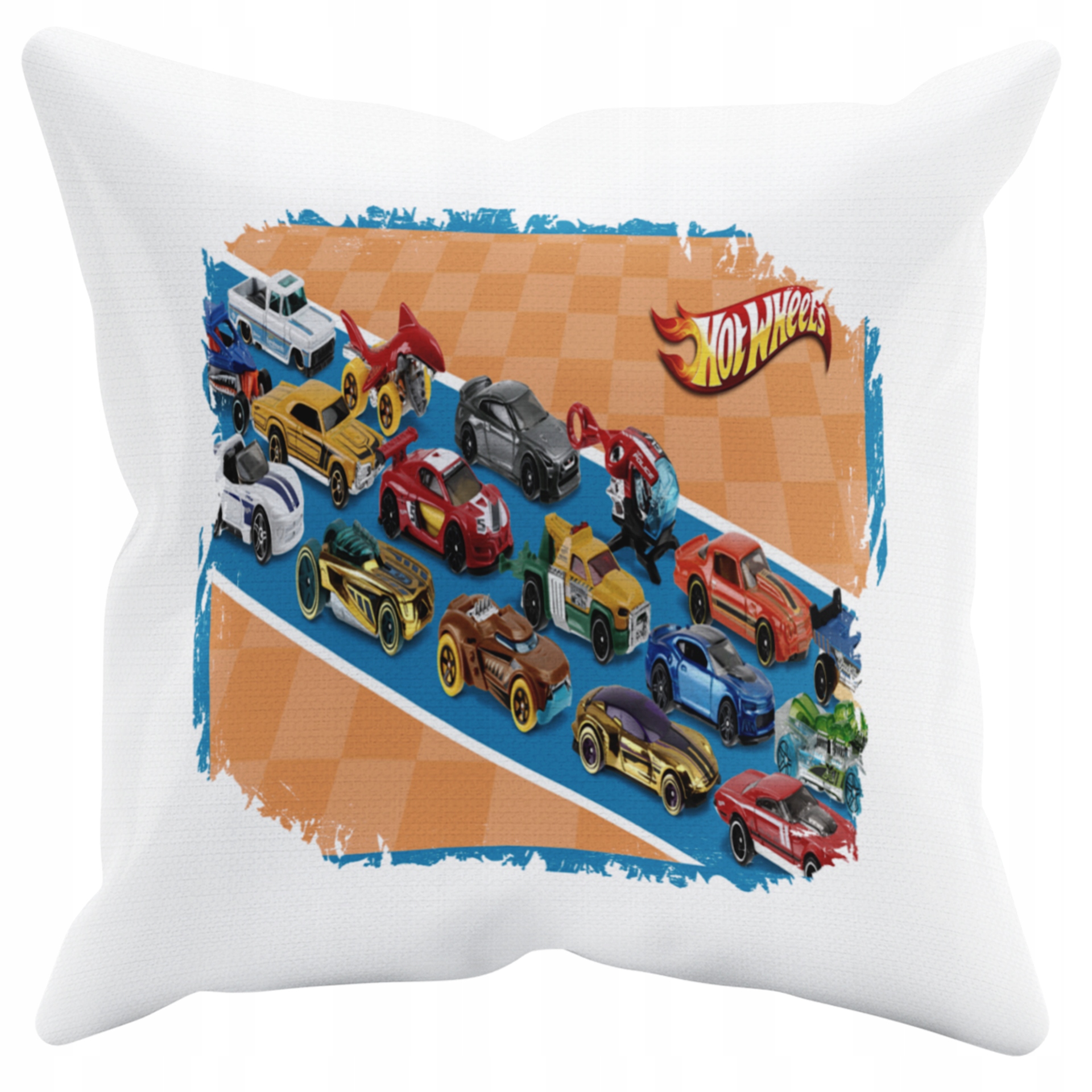 POSZEWKA NA PODUSZKĘ JAŚKA DO PRZEDSZKOLA SAMOCHODY ZABAWKI + IMIĘ GRATIS Kolor dominujący biel