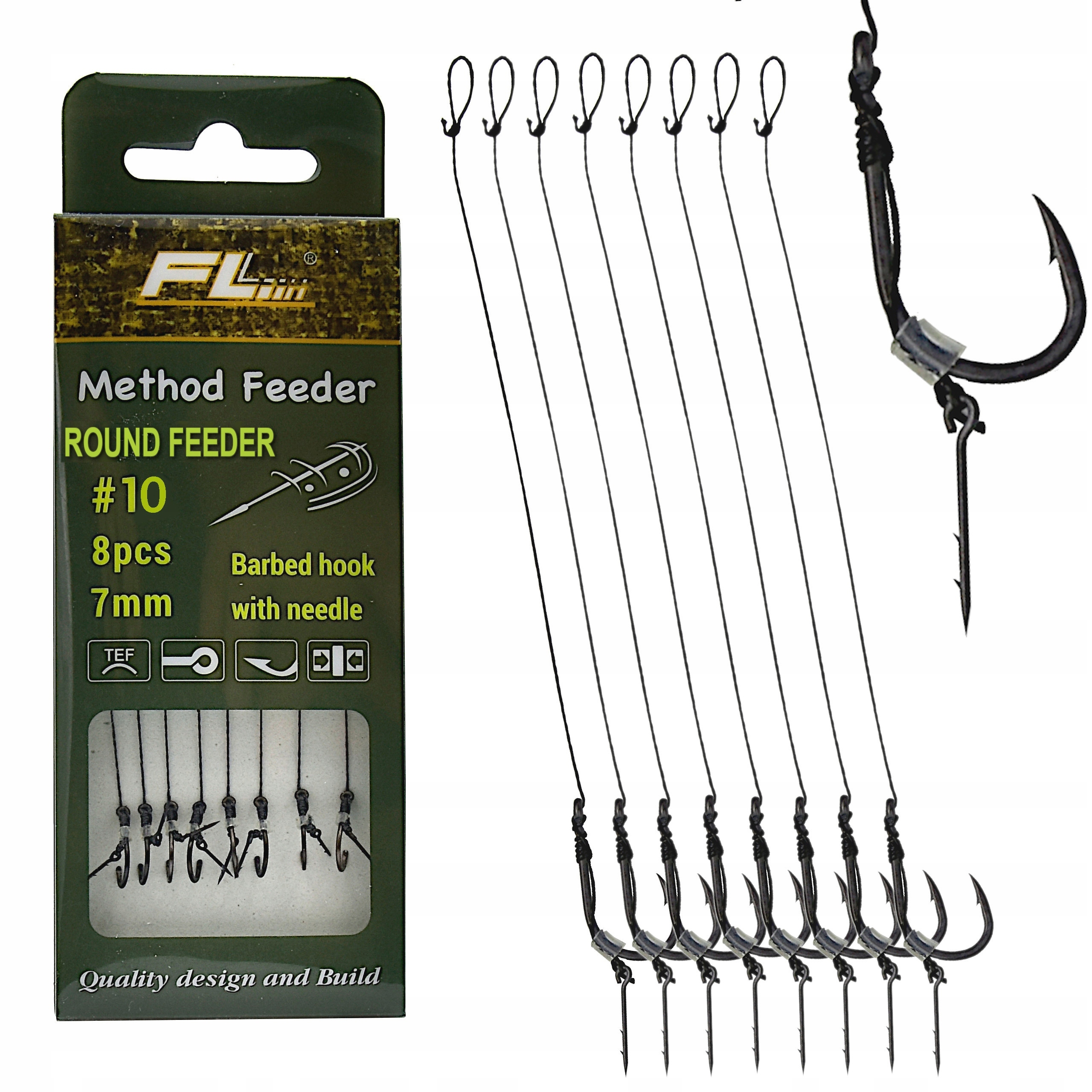 Gotowe Przypony method feeder 10 cm Haczyki z zadziorem #10 i igłą 7mm 8szt