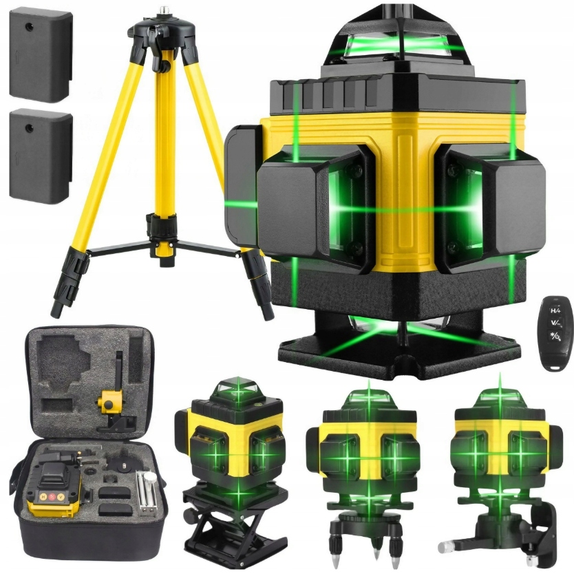 Zestaw Poziomica Laserowa 4D 360° 16 Linii Statyw Pilot 2 Baterie