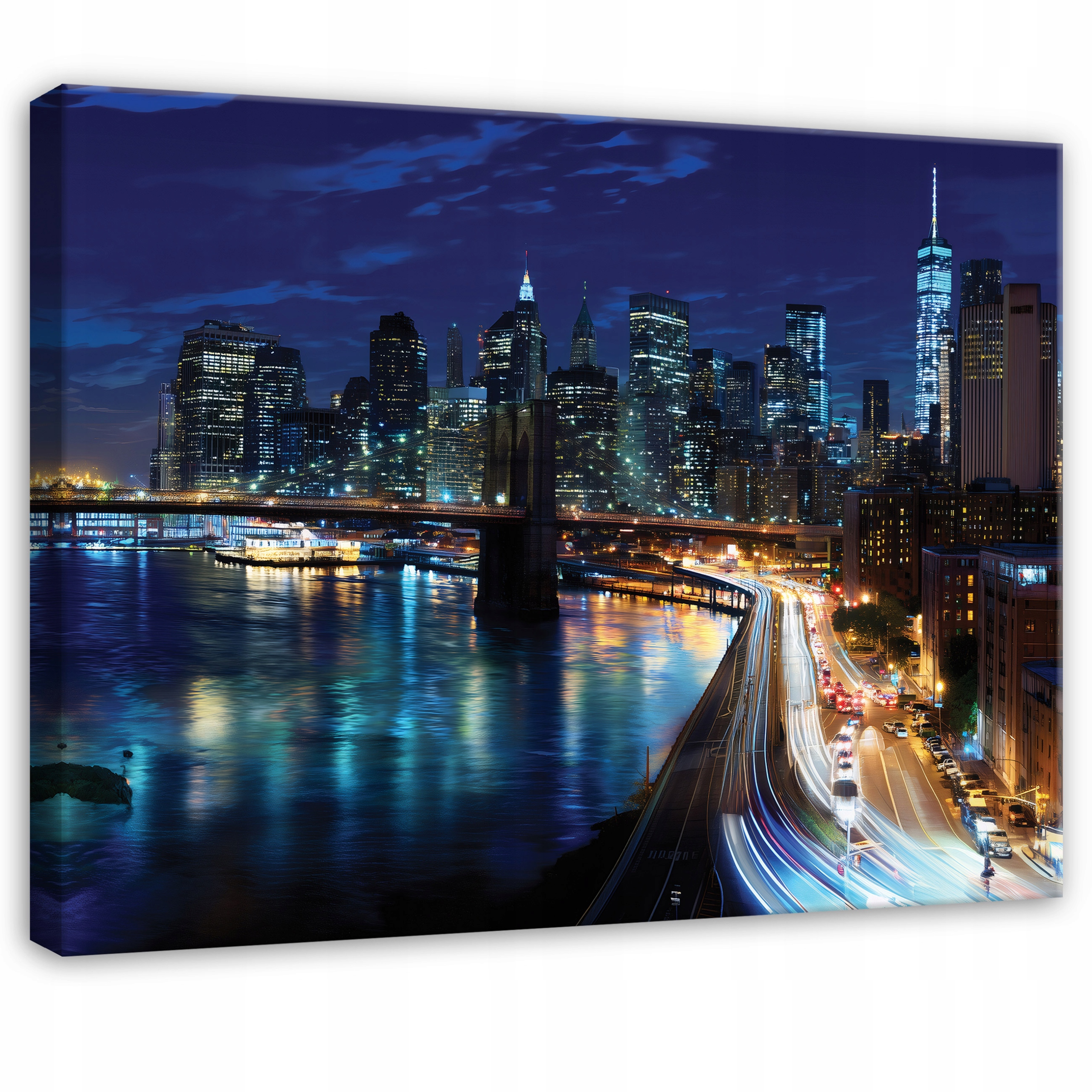 Modrý Obraz Město Panorama Noc Do Předsíně Kanceláře Moderní 120x80