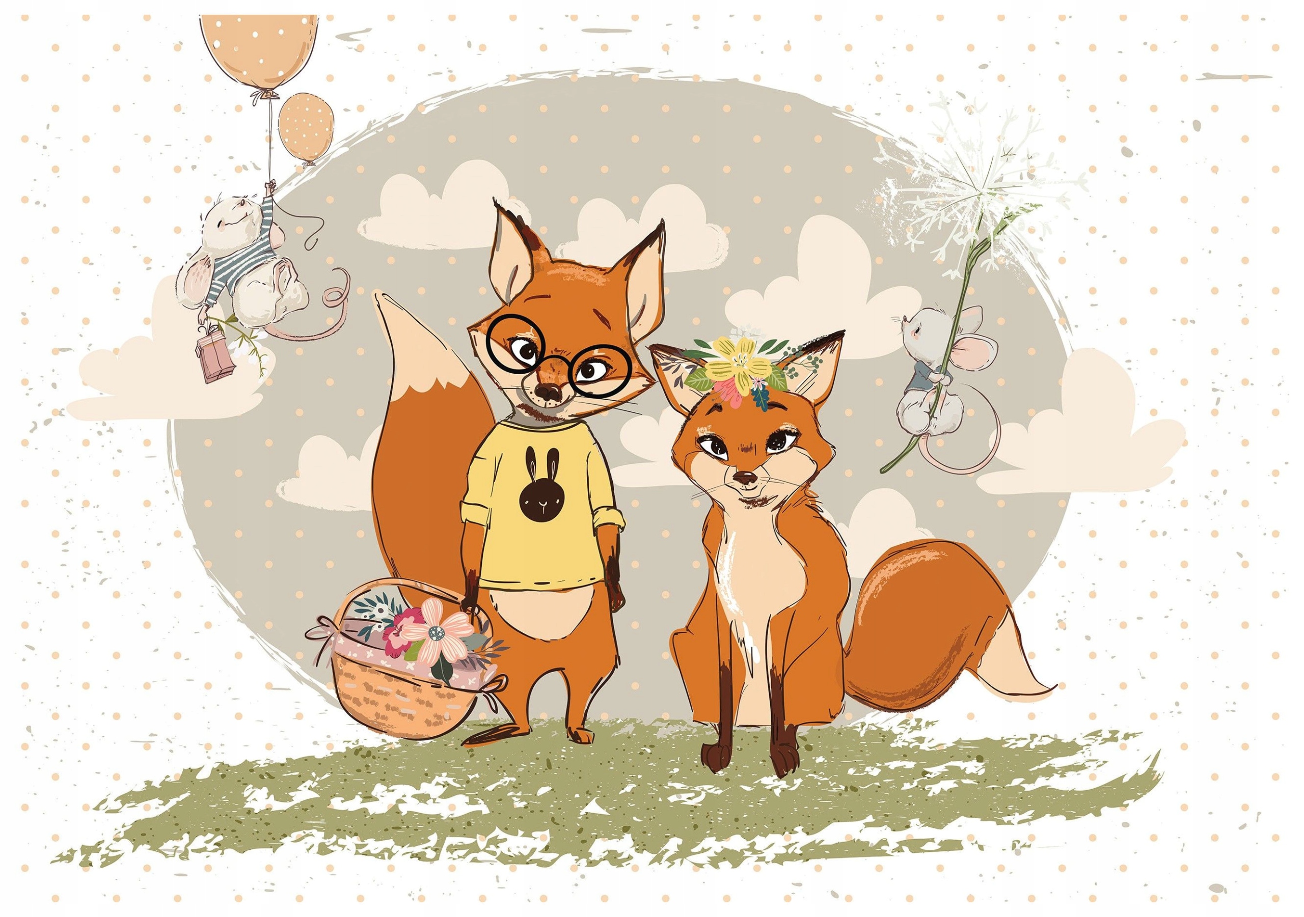 Fototapeta Lisy s balónmi šedé kvety do detskej izby 350x250 lepidlo