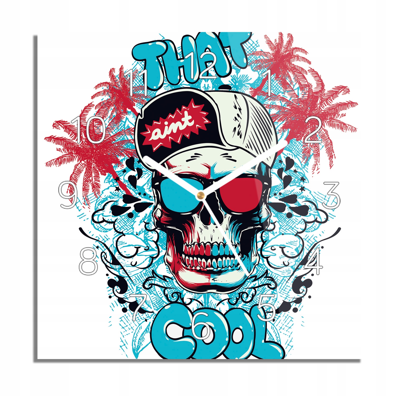 

Czaszka palmy fale zegar szklany na ścianę 30x30