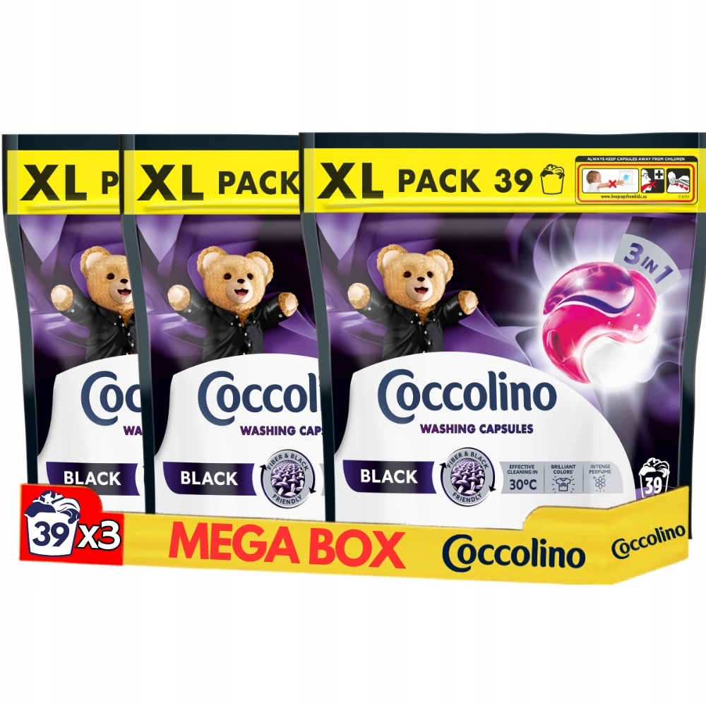 Coccolino XL Kapsułki 3w1 do prania czarnych i ciemnych tkanin 3x39 prań