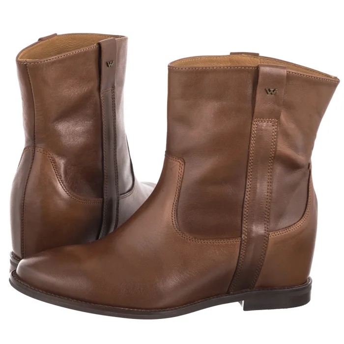 Dámské boty na podzim Kotníkové Boty na podpatku Wojas Hnědá kůže 55262-52
