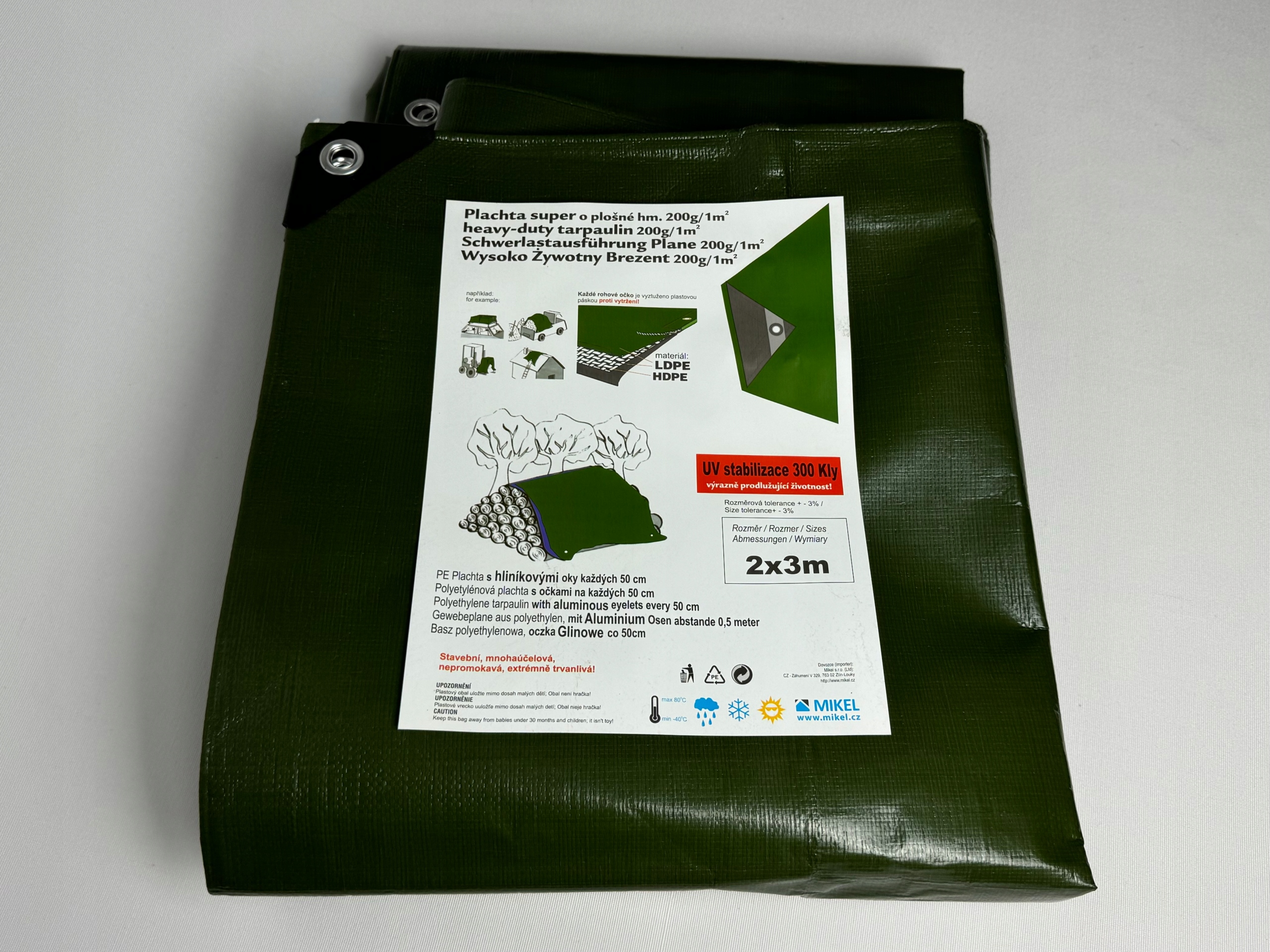 Krycí plachta s oky Pe 12x15m 200g/1m², Olivově zelená/šedá