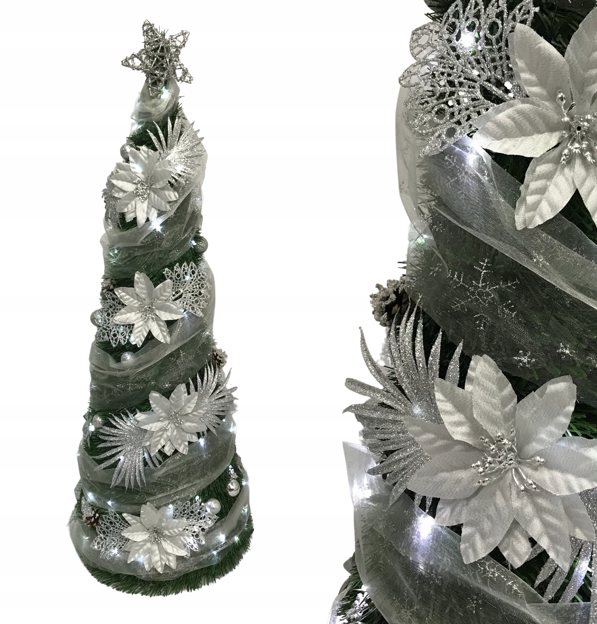 STOŻEK DEKOROWANY OZDOBA ŚWIĘTECZNA CHOINKA SZTUCZNA STROJONA 130cm + LED Marka inna