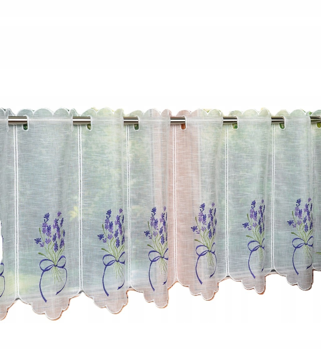 Vitrážová Záclona levandule batist vyšívaný zázrak kuchyňské závisti 40x400