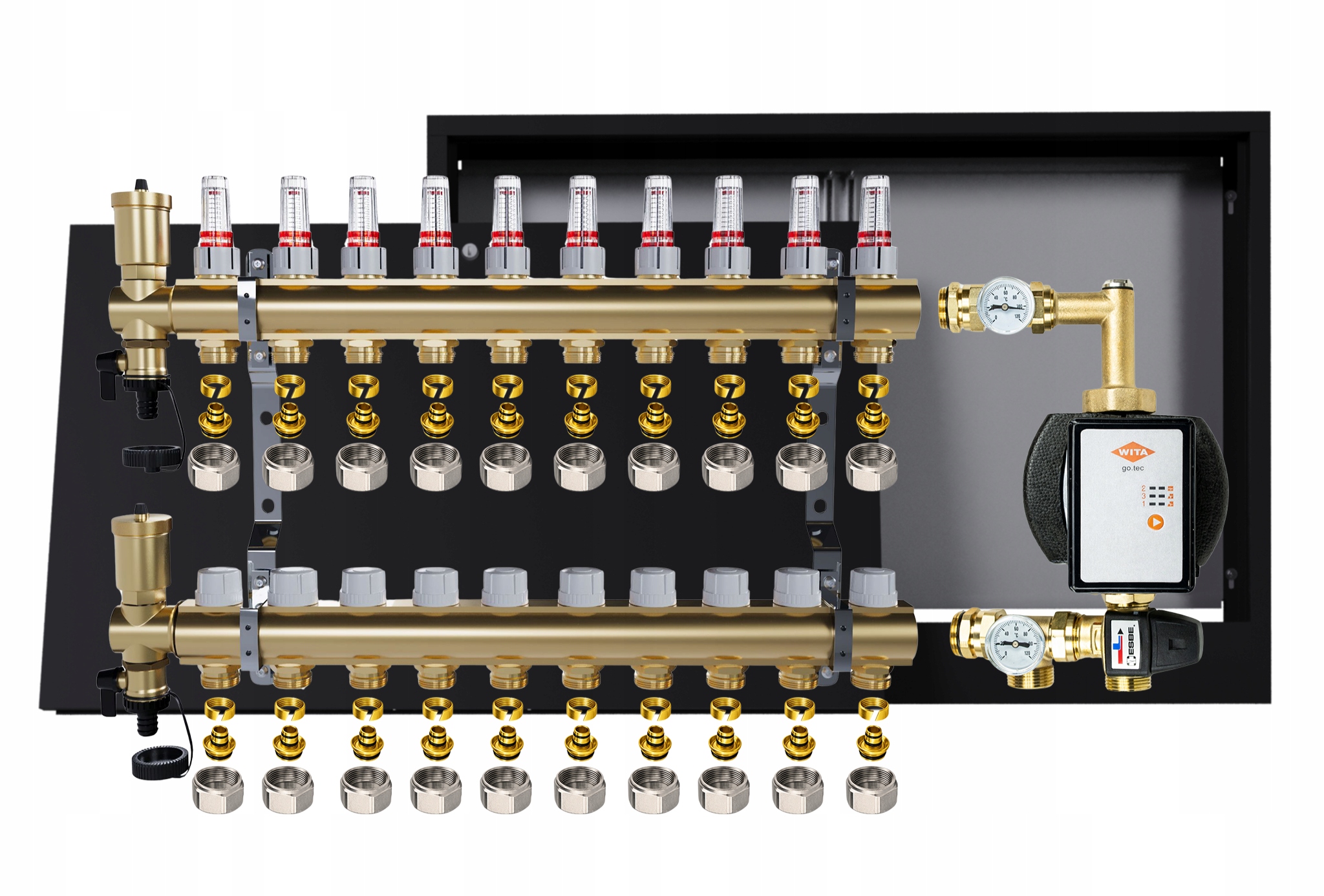 Rozdělovač pro podlahu 10 okruhů Nástěnná skříňka Čerpadlo Wita Pex