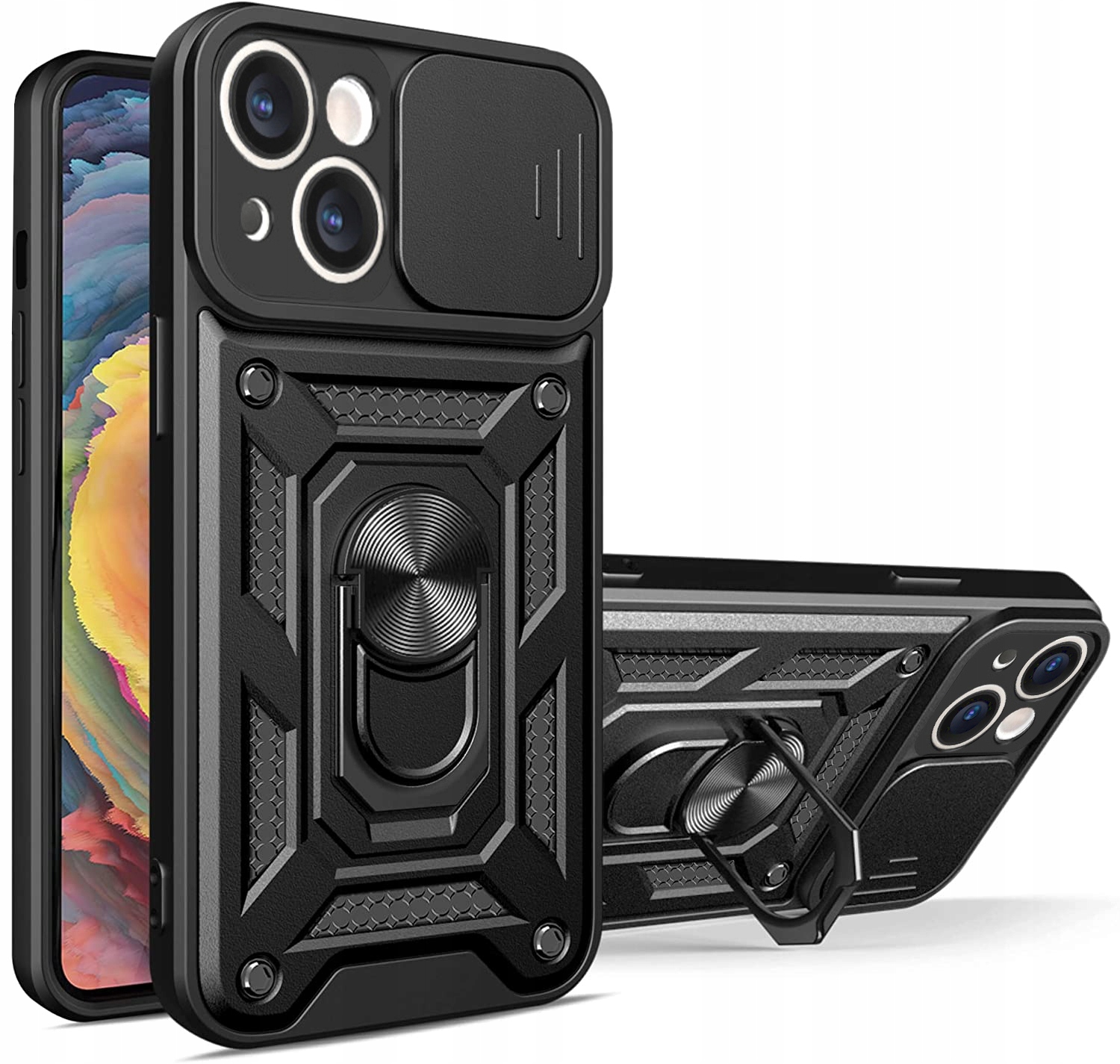 

Etui do iPhone 14 13 Pancerne Slide Ring Szkło