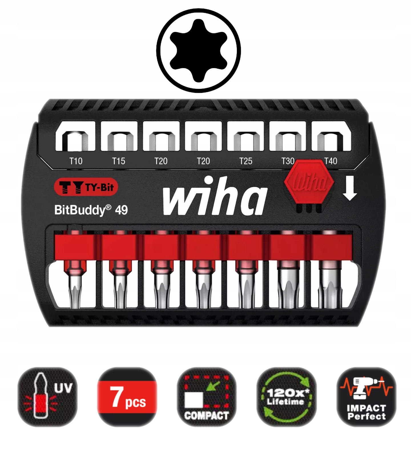 Wiha Sada Rázových Bitů Ty 1/4'' Torx 49 mm 7-dílná T10-T40 42115