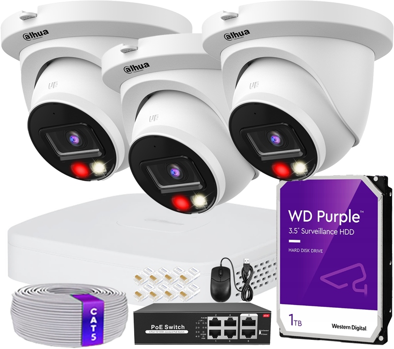 Sada na monitorovanie Ip 8Mpx 4K Dual Light Dahua 3 kamery Deň/Noc Farba