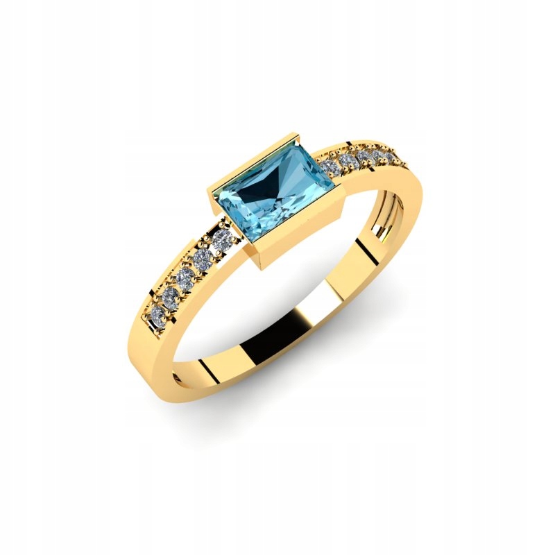 

Akwamarynowy Pierścionek Złoty Zaręczynowy