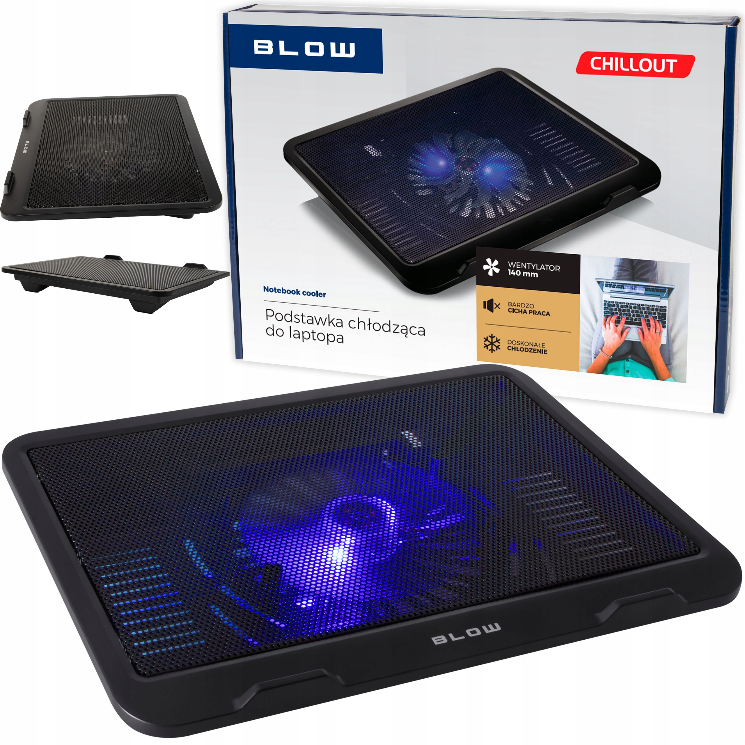 PODSTAWKA CHŁODZĄCA BLOW CHILLOUT NIEBIESKA USB LED DO LAPTOPA CICHA MAŁA